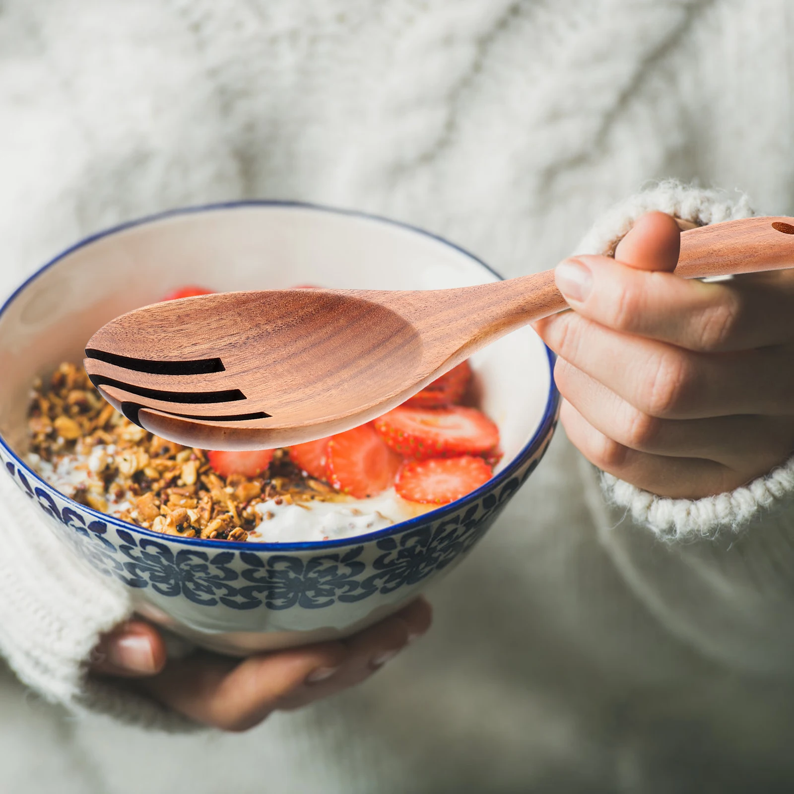 

Wooden Salad Mix Fork Kitchen Salad Spoon Fruit Serving Utensil for Home Hotel Restaurant Fruit Serving Fork