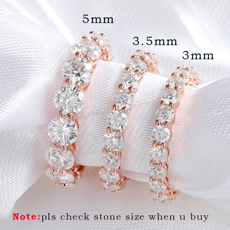 3‑3.5‑5MM D‑Color VVS1 Full Moissanite Band Ring Pass Diamond Tester S925 Sterling Silver Rose‑Gold‑Plated Luxury Sparkling Fine Jewelry Gift For Women Wedding Anniversary Daily Wear