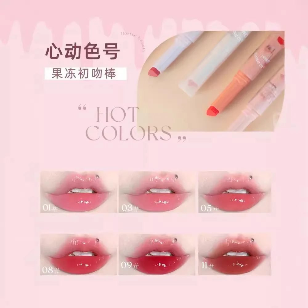 FLORTTE Solid Lip Gloss Water Light Glitter Clear Lipstick Pink Mirror Lip Glaze Jelly Moisturizing Lip Tint Cosmetics Makeup