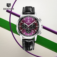 2025 New BENYAR Men's Watches Top Brand Luxury Quartz Watch For Man Chronograph Wristwatches Clock Waterproof Leather Luminous