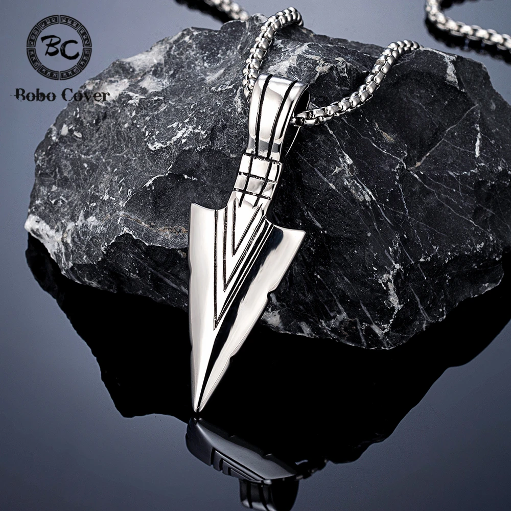 Punk Norse Odin's Spear Gungnir Necklace Men Vintage Stainless Steel Pendant Vikings Arrow Icelandic Amulet Self-defense Jewelry