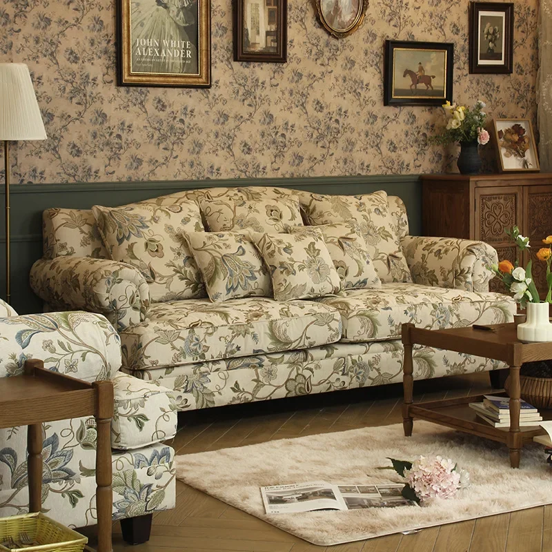 Removable sofa floral jacquard living room retro style furniture three-person single-person combination set