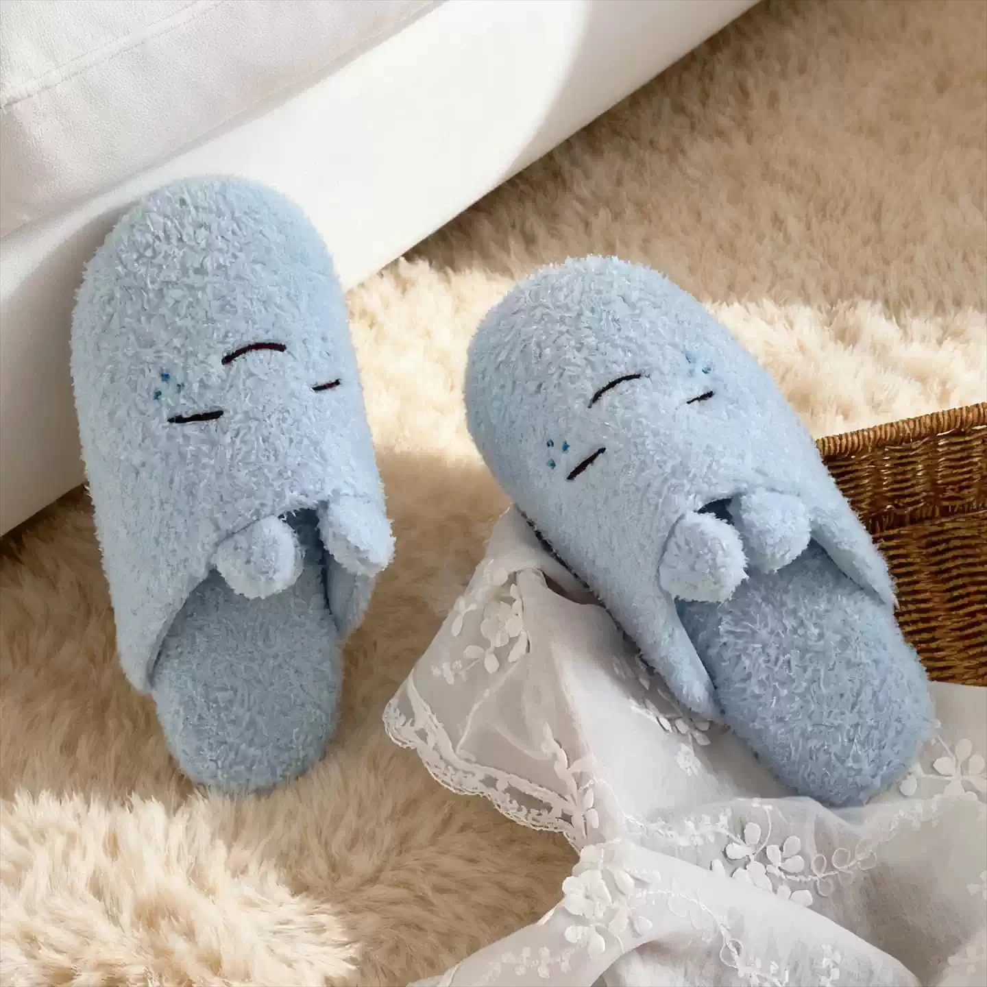 Cute Raindrop Japanese Autumn Plush Slippers Silent Non Slip Cartoon Floor Shoes Home Bedroom Couple Cotton Slippers view 4
