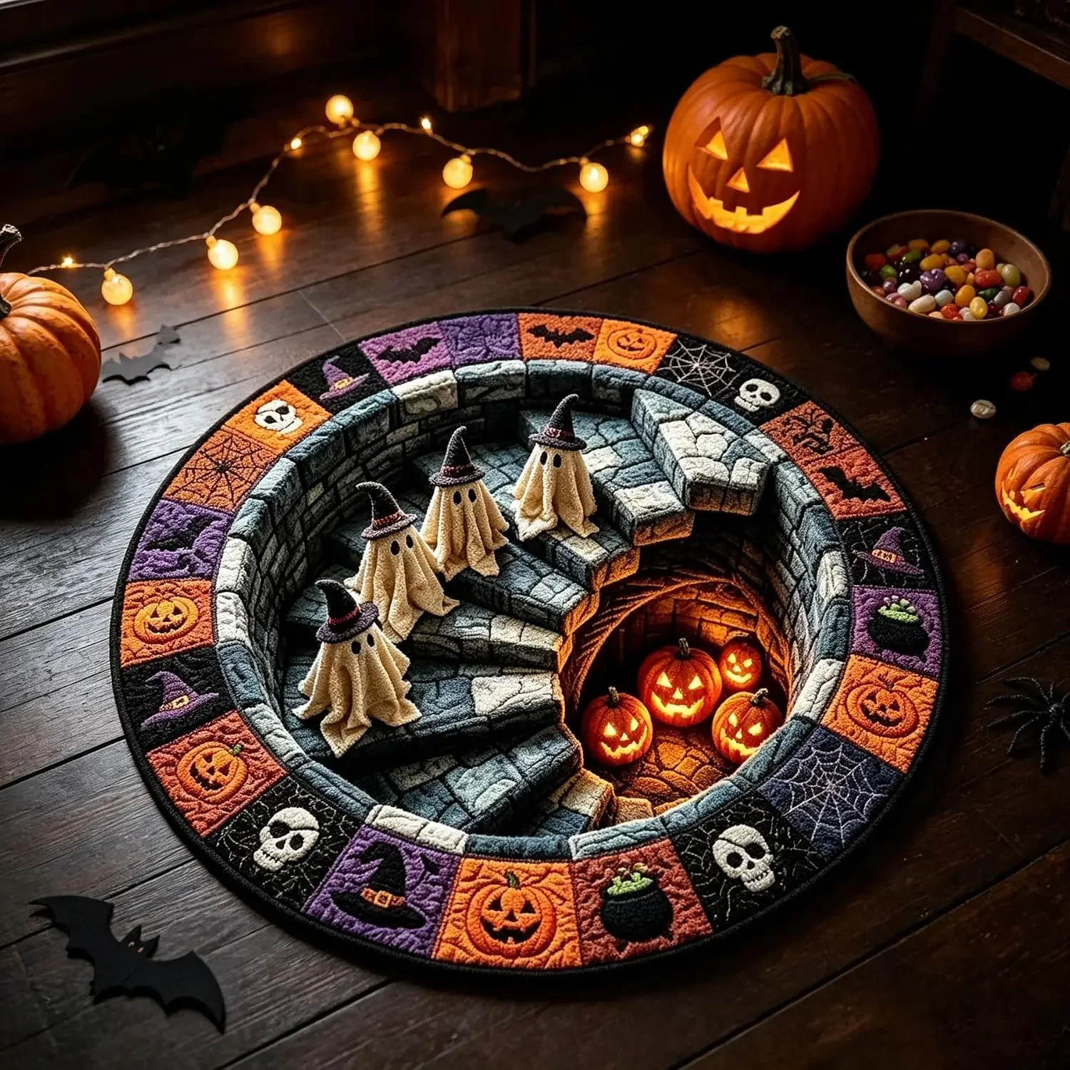 3D Optical Illusion Checkerboard Round Rug Halloween Living Room Carpet Creative Design Printed Room Rugs Entry Door Floor Mats