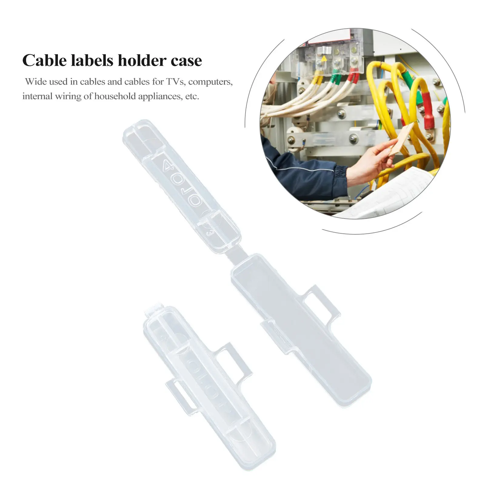

100Pcs Efficient Cable Tags Box Transparent Plastic Wire Label Holder Case for Electronics Home Appliances Mechanical Equipment