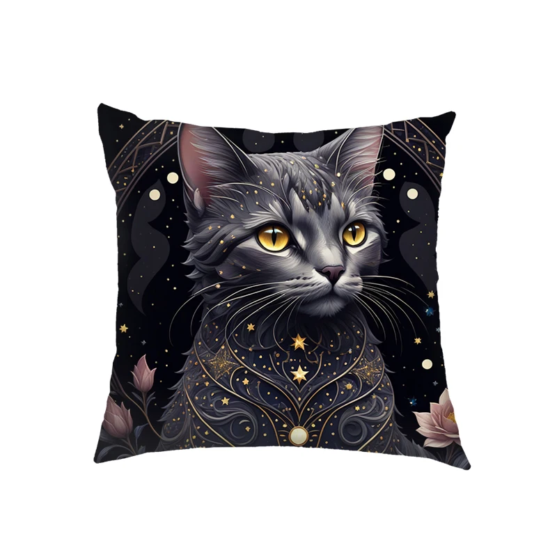 Cute Black Cat Moon Print Cushion Covers Pillowcase Seat Sofa Throw Pillow Cover for Living Room Office Bedroom Home Decorations