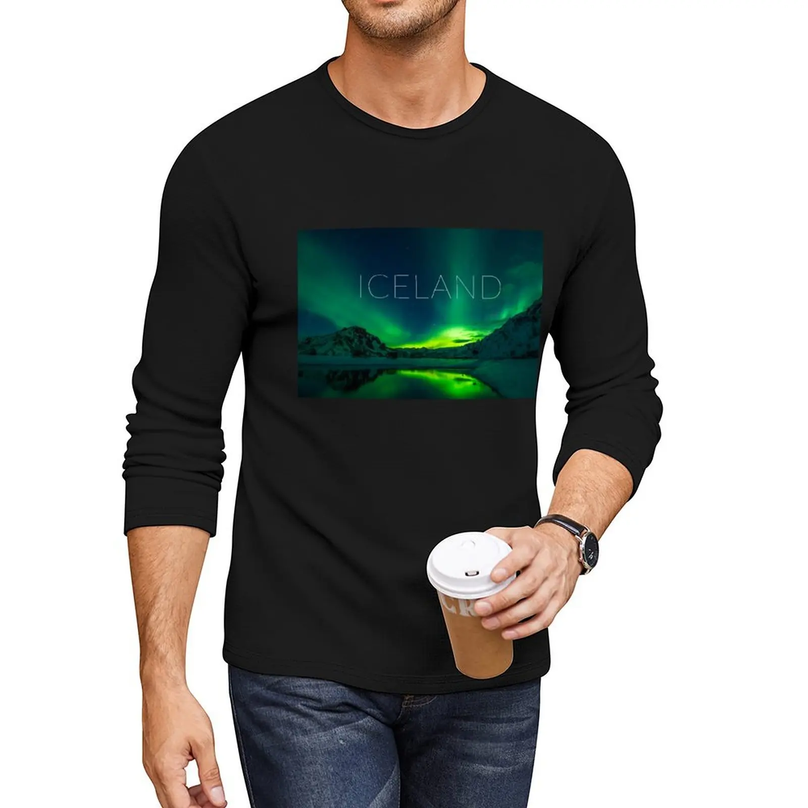 

Iceland Aurora Borealis Northern Lights Long T-Shirt aesthetic clothes boys white t shirts quick drying t-shirt men clothing