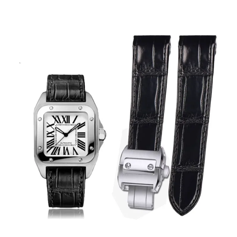 

For Cartier Santos 100 Series Watch Bracelet Cowhide Leather Watch Strap Waterproof Sweatproof Accessories Replacement 20/23mm