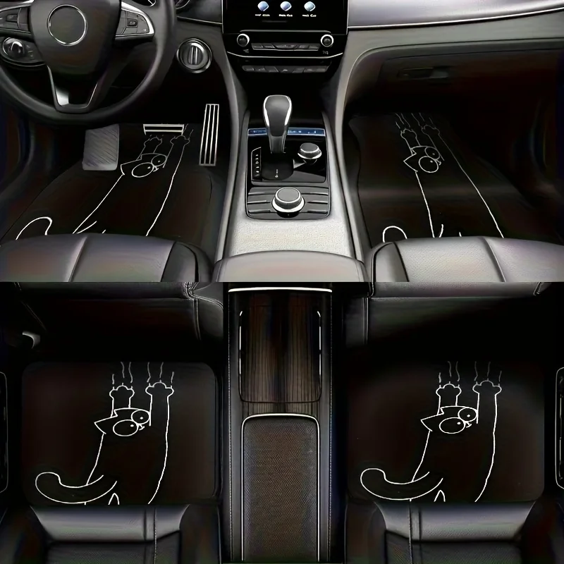 4pcs Luxury Cute Cat Car Floor Mat Set - Fits For HONDA, For Tesla, Trucks, SUVs, Sedans - Durable Polyester Interior Accessorie
