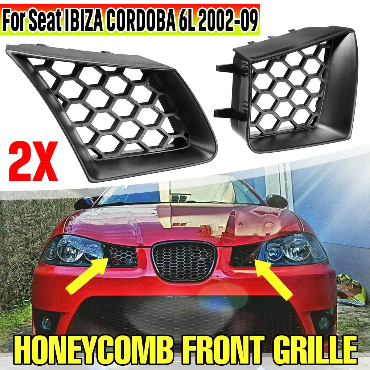 New 2x Car Front Bumper Centre Grill Grille Replacement For Seat IBIZA CORDOBA 6L 2002-2009 Front Radiator Grille Racing Grills