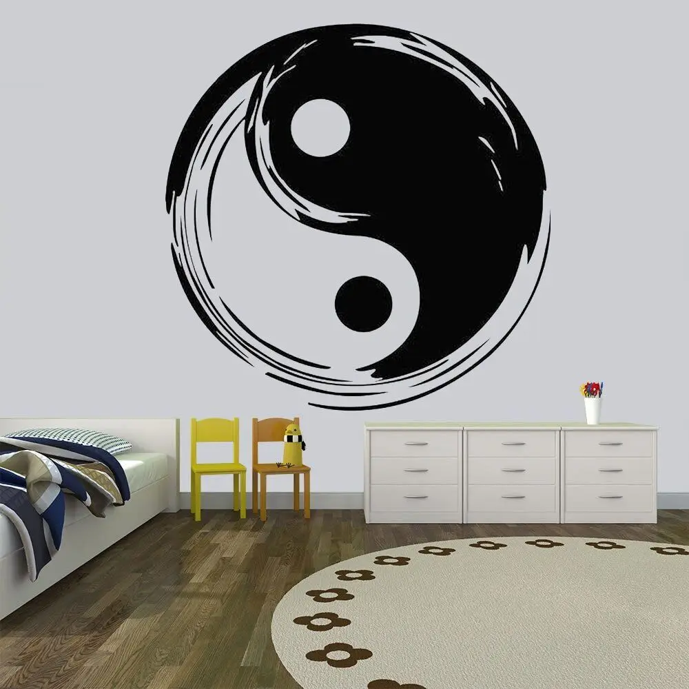 Calcomanía de pared de vinilo de Yin Yang, pegatina de pared de taoísmo, regalo de equilibrio Floral, calcomanías de pared de Ying Yang, calcomanía de ventana, decoración del hogar, HY1040