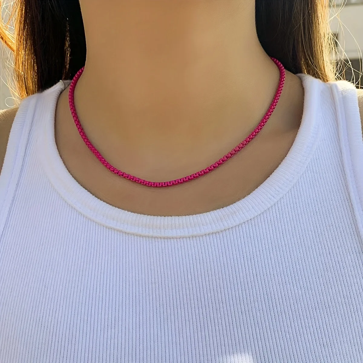 Edelstahl Boho Candy Farbe Halskette Kette DIY Basic Frauen Mädchen 3mm Halsband Link Grün/Rosa Box Ketten schmuck Zubehör – Detail 5