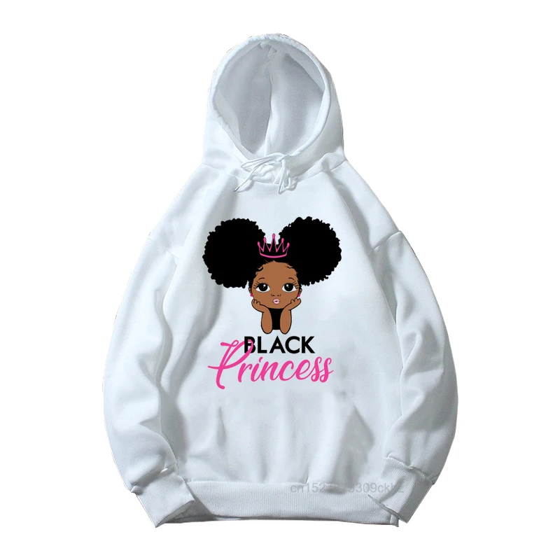 Cute Little Black Melanin Princess Print White Hoodies Kids Funny Peekaboo Girl Sweatshirt Children'S Casual Versatile Clothes