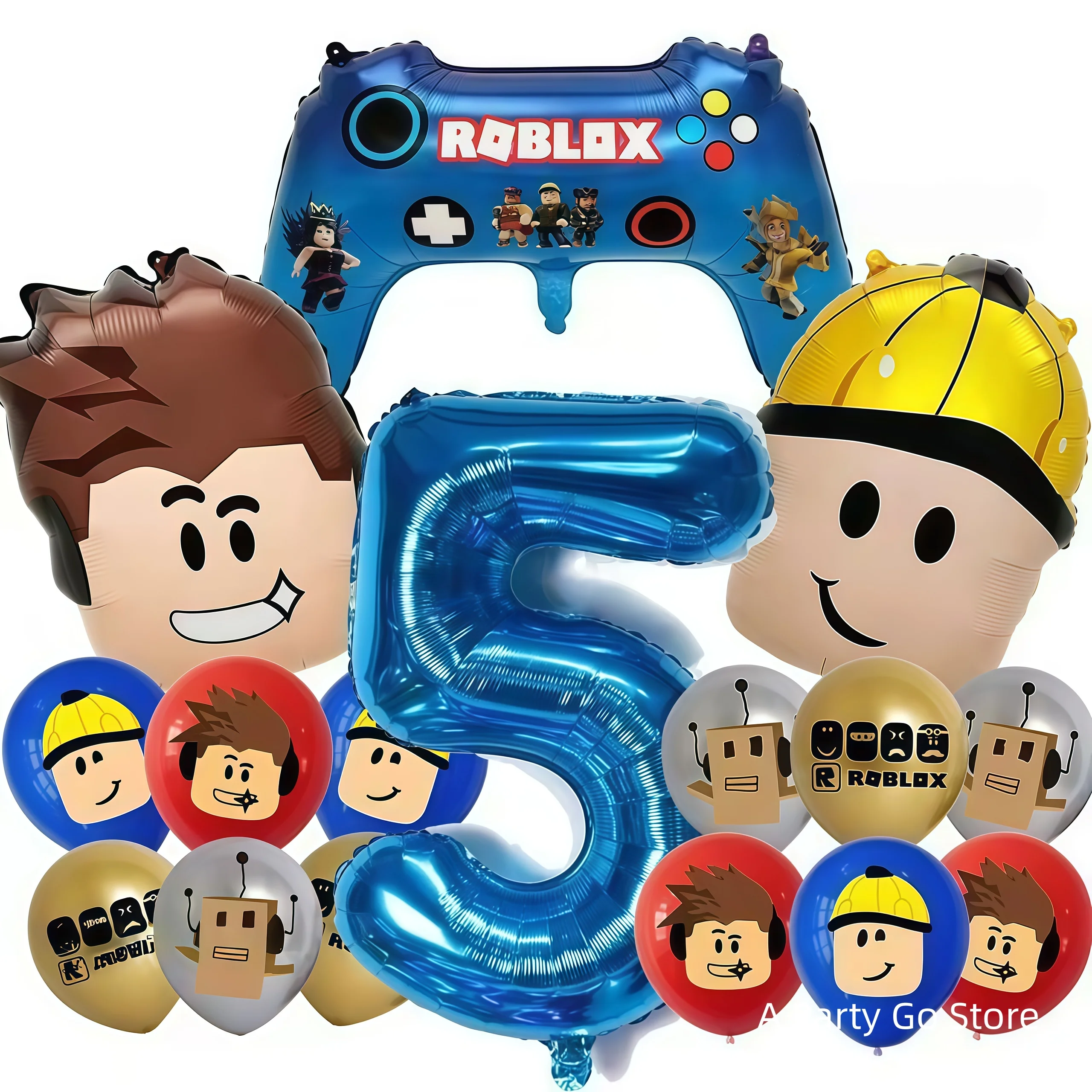 Roblox ballonnen, Roblox thema ballonnen voor jongens, cartoonvormige, dubbelzijdige verjaardagsdecoraties, happy birthday decoratie