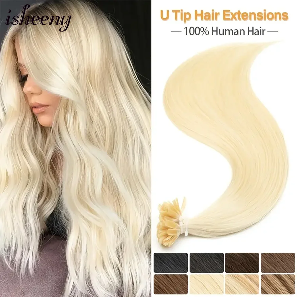 Isheeny الطبيعية مستقيم الكيراتين الإنسان الانصهار الشعر مسمار U تلميح آلة صنع ريمي شعر مستعار بشري 12-20 بوصة 30 جرام/الحزمة