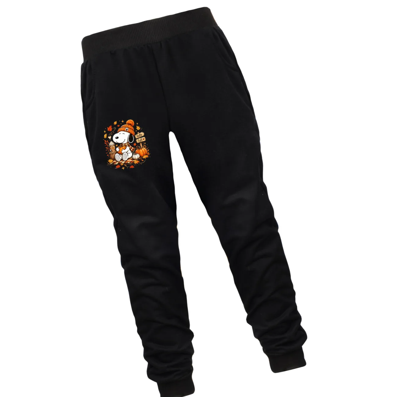 Peanut Snoopy Autumn Pumpkin Printed Running Pants with Pocket Stretch Waist Soft and Loose Fashionable Street Daily Wear Trend