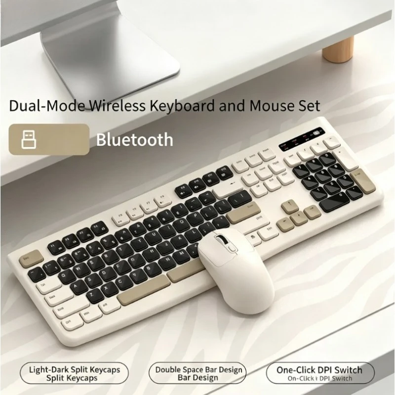 WK900 Dual Mode Wireless Keyboard Mouse Combo Bluetooth 2.4G Silent Click Comfort Typing For Desktop Laptop Office Work