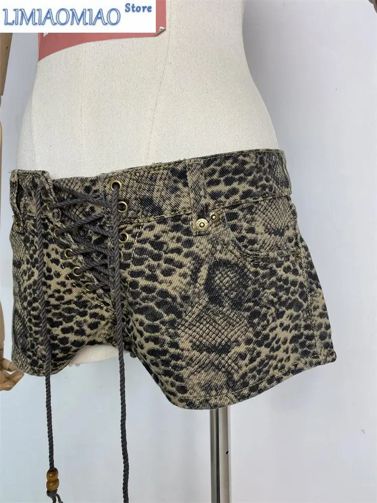 Women's Vibe Leopard Print Strap Summer Sexy Mini Shorts Cool Girl High Waist Streetwear Female Vintage A-line Hot Pants