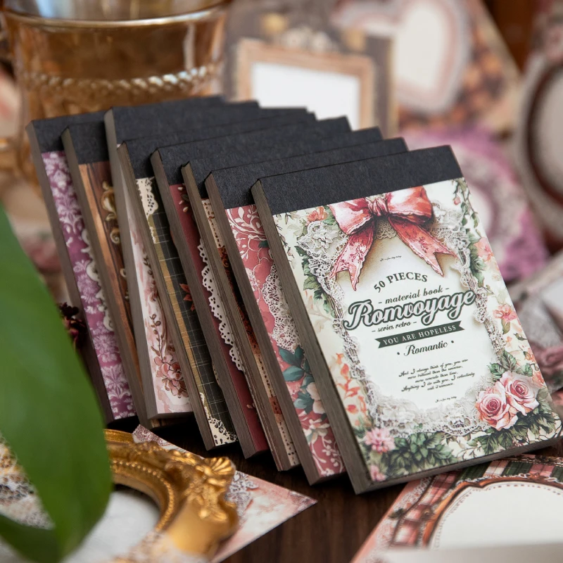 50Pcs/Back Material paper Romantic Journey Series Base Handmade Decorative Paper Supplies Hand Booklets Collage Daily Decoration