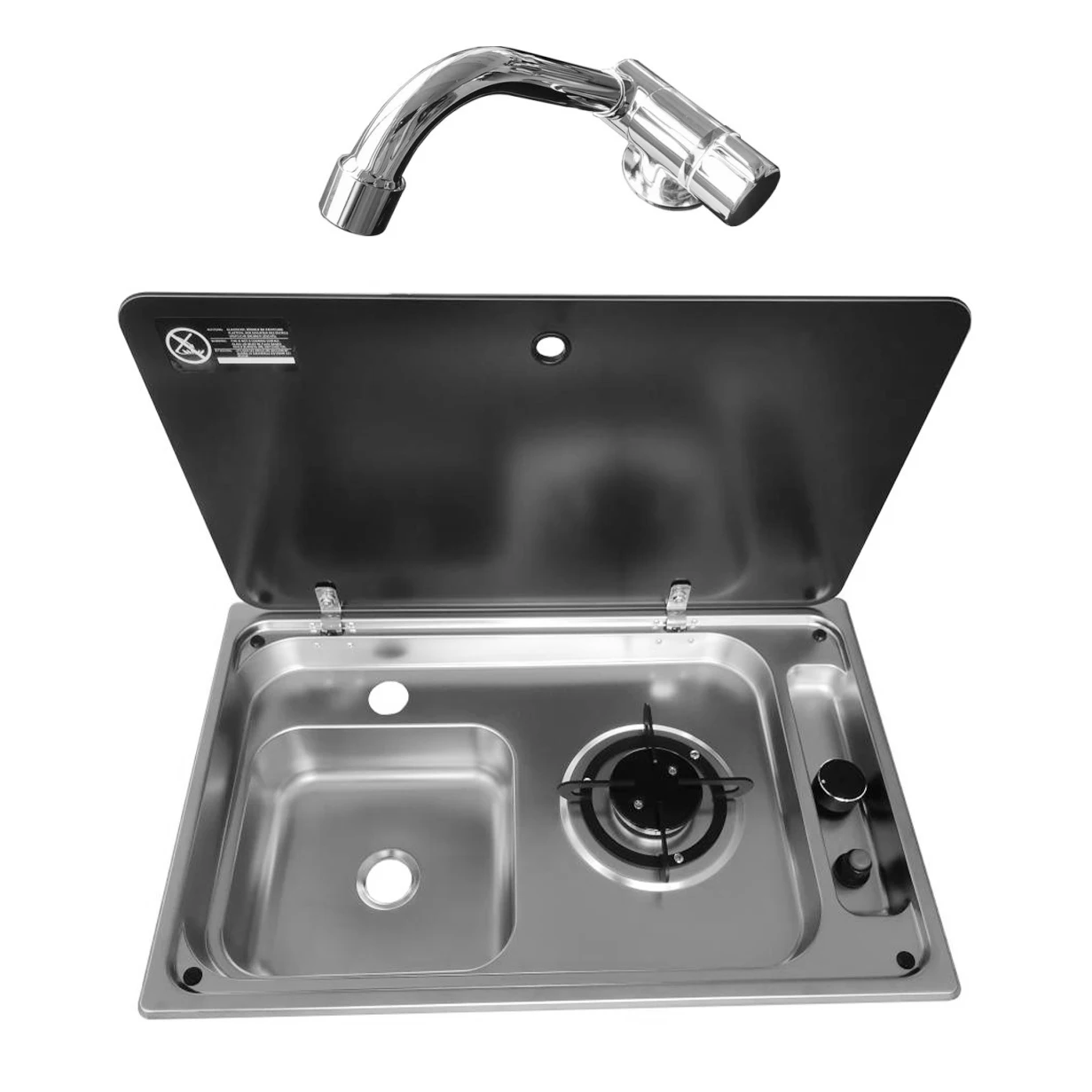 RV Stainless Steel Stove Sink And Combination Unit Induction Cooker With Tempered Glass Lid For Caravan Motorhome Yacht