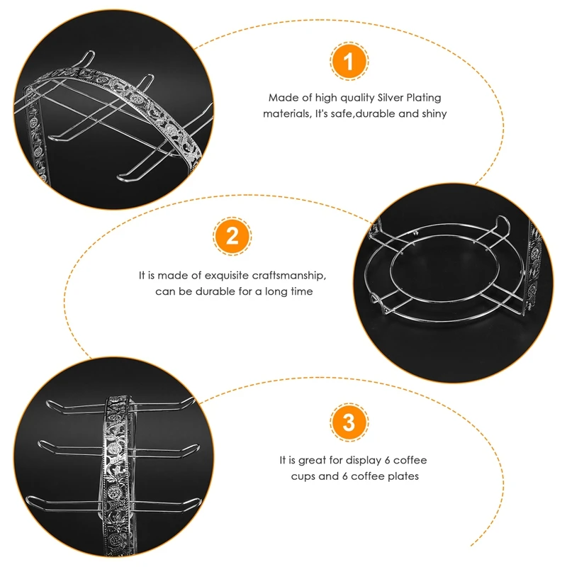 Hot Silver Plating Coffee Cup Hob Cup Dish Rack Can Hang Most 6 Cups And Saucers Metal Stand Holder