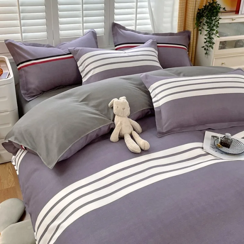 

Plant Thickened Three Four Piece Bed Sheet Set Blue And White Large Grid