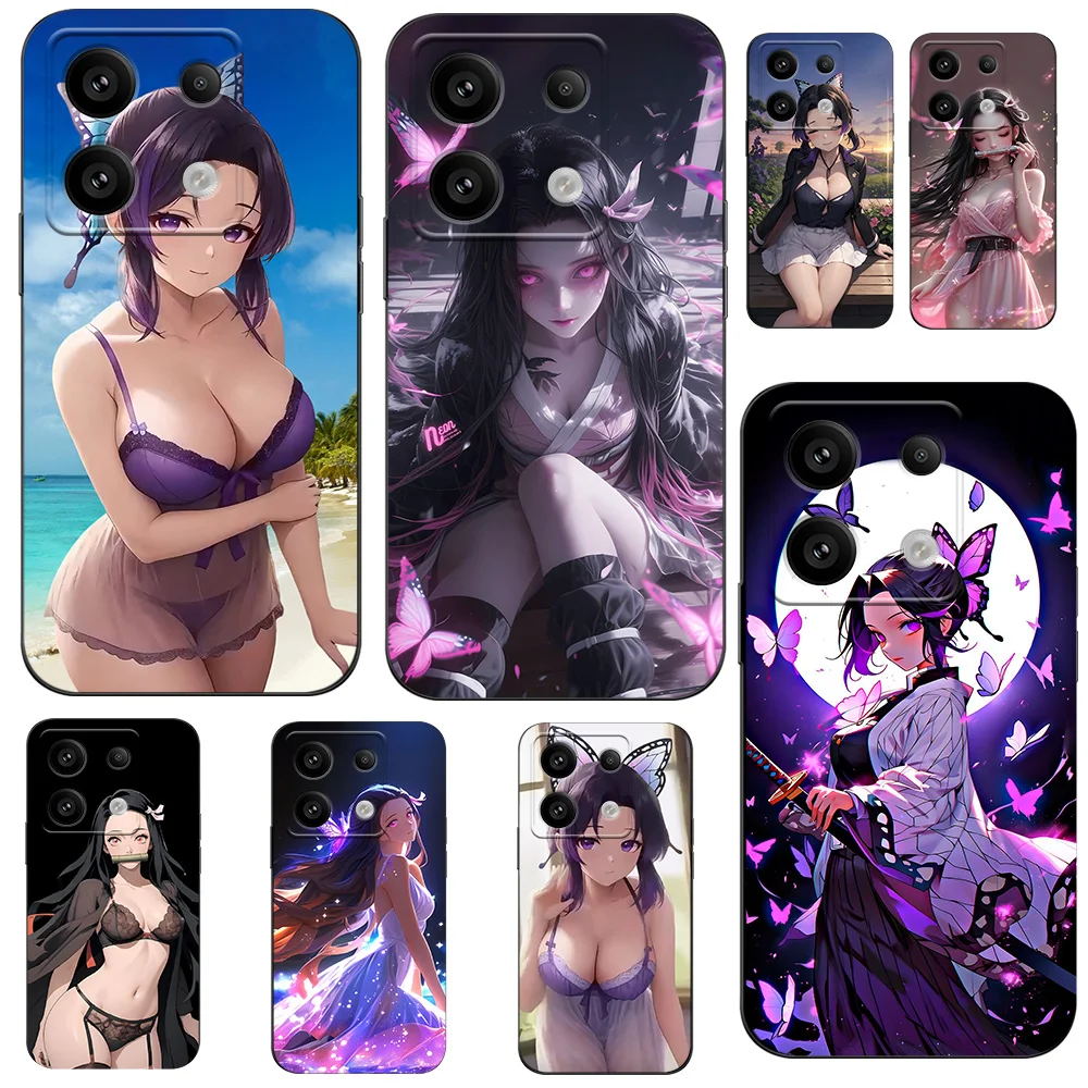 Hoesje Voor Poco M6 Pro Siliconen Telefoon Achterkant Cover Zwart Tpu Case Demon Slayer Nezukobikini