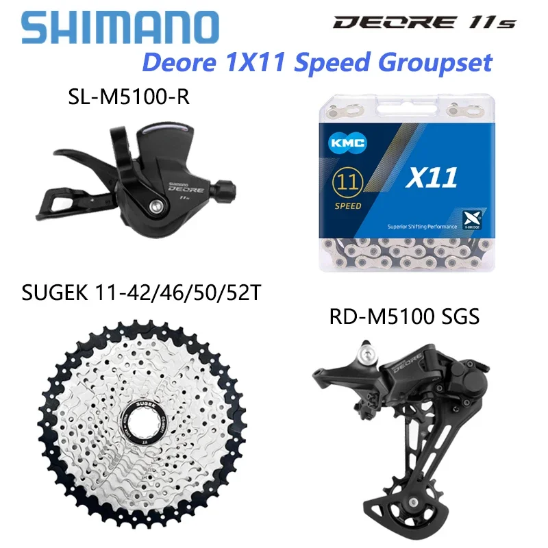 SHIMANO Deore M5100 1x11 Speed MTB Derailleurs Groupset 11S Shifter Lever + Rear Derailleur X11 HG601 Chain 11V Cassette 42T-52T