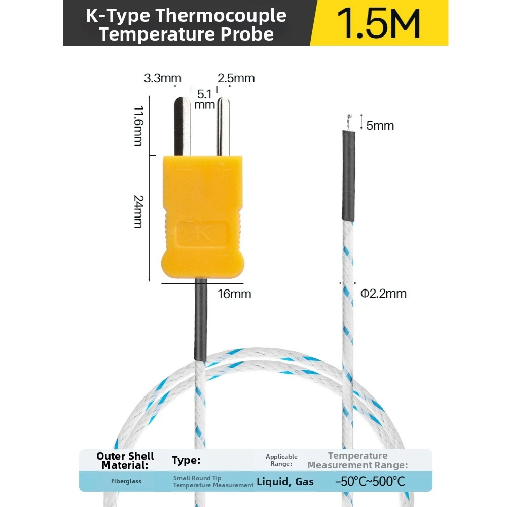 0.5/1/3/5/10/15/25M Long Wire Temperature Test TM-902C -50~500° K-type TP-01 Thermo Sensor Probe TES-1310 view 3