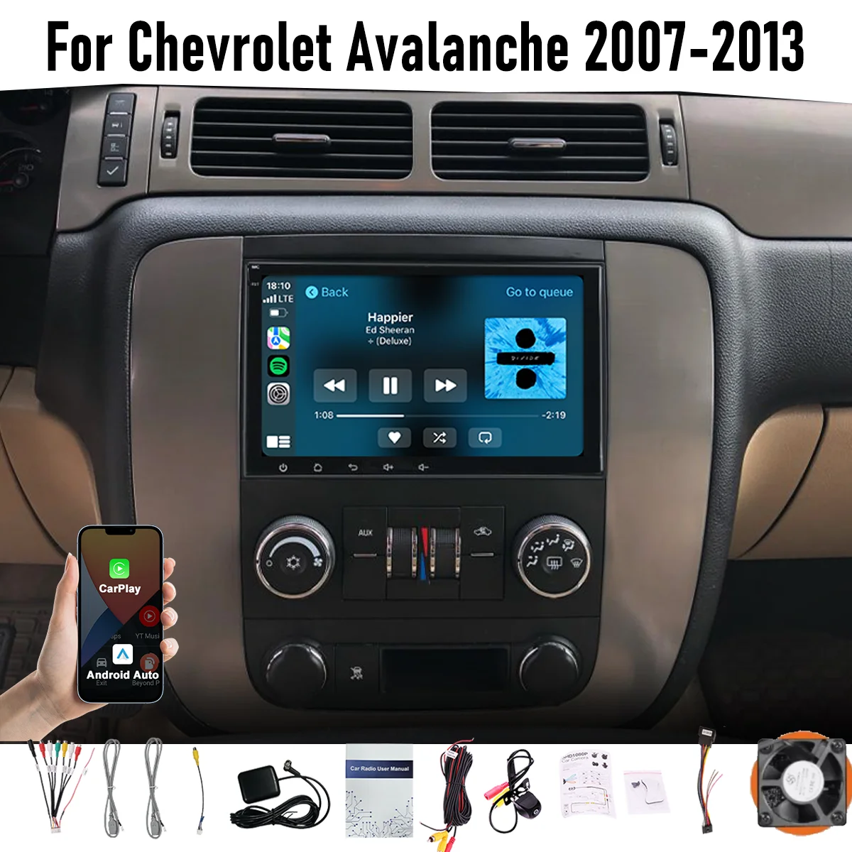 8“ Apple CarPlay Android auto 6-128GB (8CORE) For Chevrolet Avalanche 2007-2013 Screen Android15 Head Unit GPS Navigation Radio