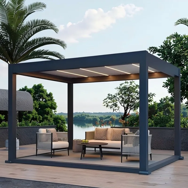 Any Size Custom Reinforced Steel Push Pull Pavilion Household Sun Rain Block Outdoor Court Villa Lawn Stable Relax Shelter