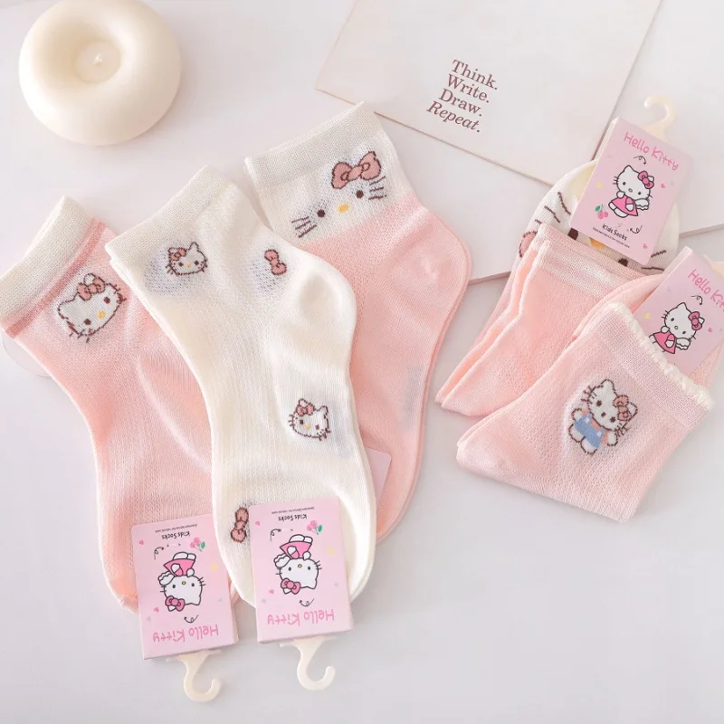5 قطع مرحبا كيتي أنيمي Kawaii سانريو عارضة الجوارب الناعمة الربيع الصيف لطيف الكرتون شبكة مريحة تنفس الأميرة تخزين