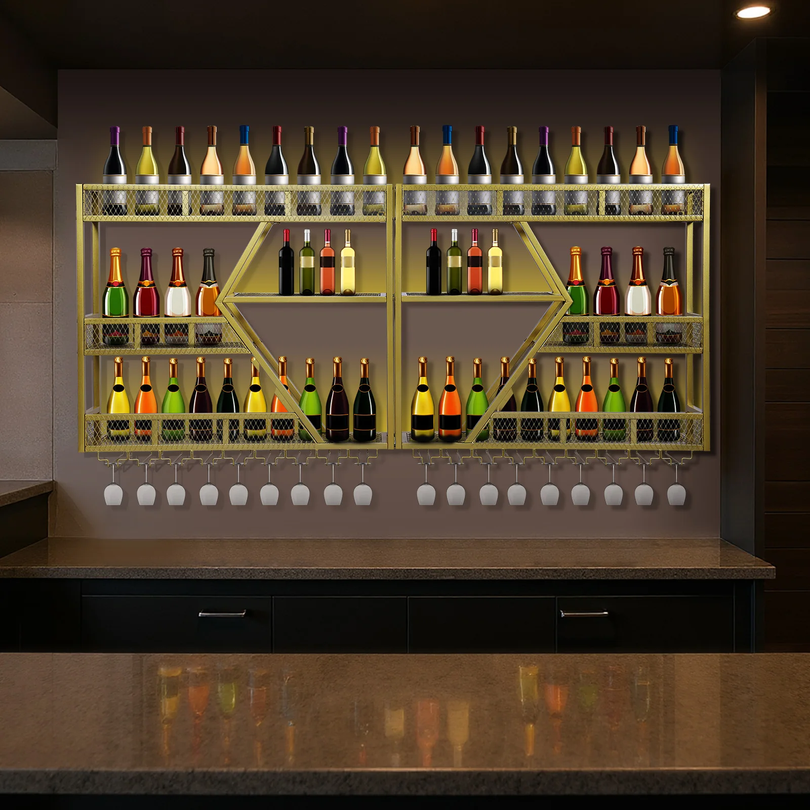 

Металлическая настенная подставка для хранения вина с держателем для бокалов, полка для хранения и демонстрации бутылок вина для дома, столовой, кухни