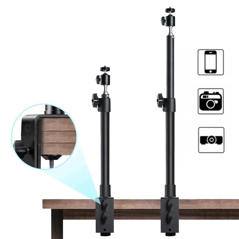 Desk Mount Stand for DSLR Camera Clamp Fill Light Stand Light Boom Stand with 1/4inch Screw Ball Head for Phone Video Ring Light