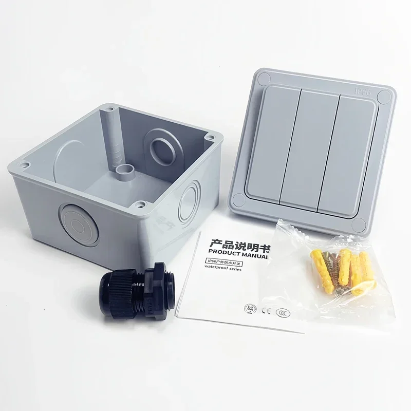 ​ ​ Interruptor de parede à prova d'água multi-gang IP66 16A - Controle elétrico de botão externo para casa e jardim ​ ​   1gang/2gang/3gang