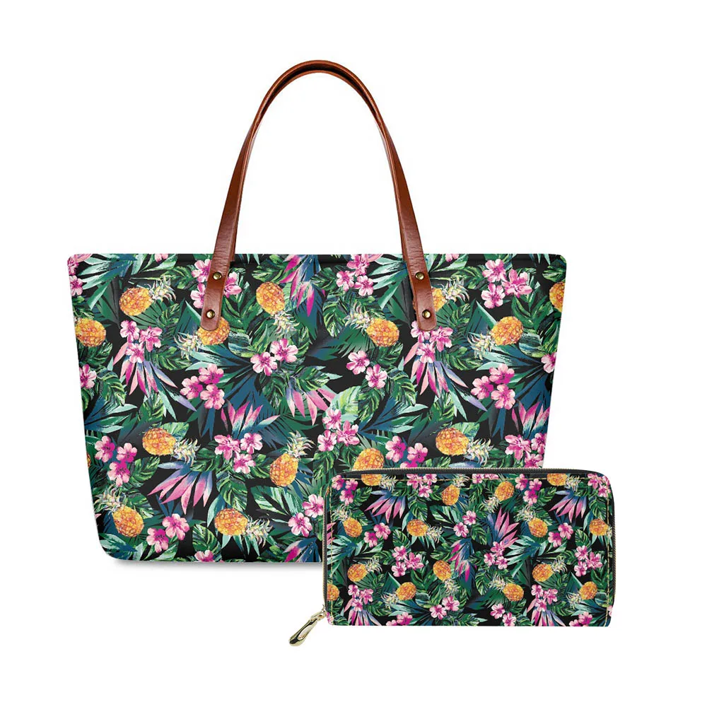 

Hawaii Flower Pineapple Print Women Top-Handle Bags Female Composite Bags Women Messenger Bags Handbag Set Wallets Key Bag Set