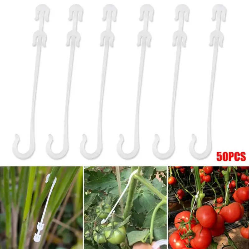 50pcs J-Shaped Garden Plant Supports Fastener Clips Trellis Fixed Buckle Hooks for Cherry Tomato Grape Vine Vegetable Fruit