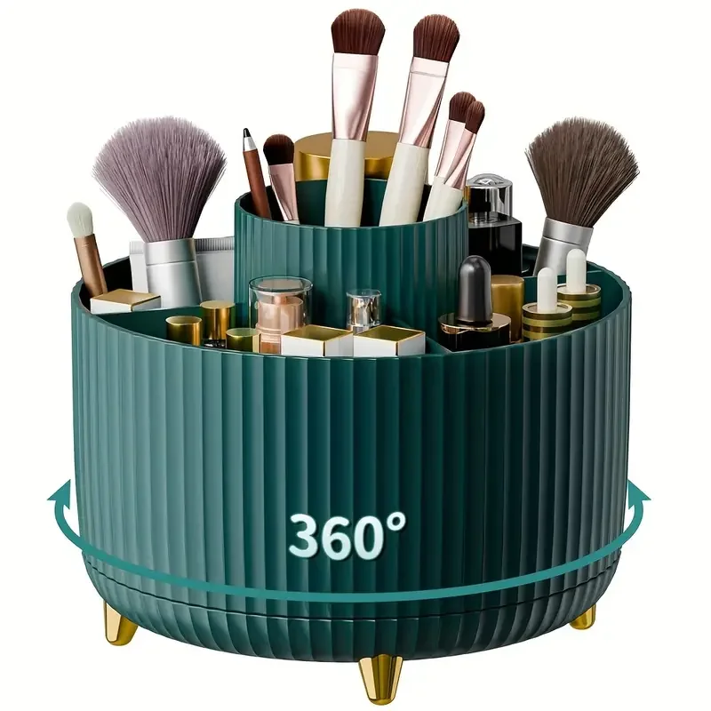 

5 Slot Makeup Brushes Holder 360° Rotating Organizer Multi-Functional Desk Storage Cosmetics Storage for Vanity Desktop Bathroom