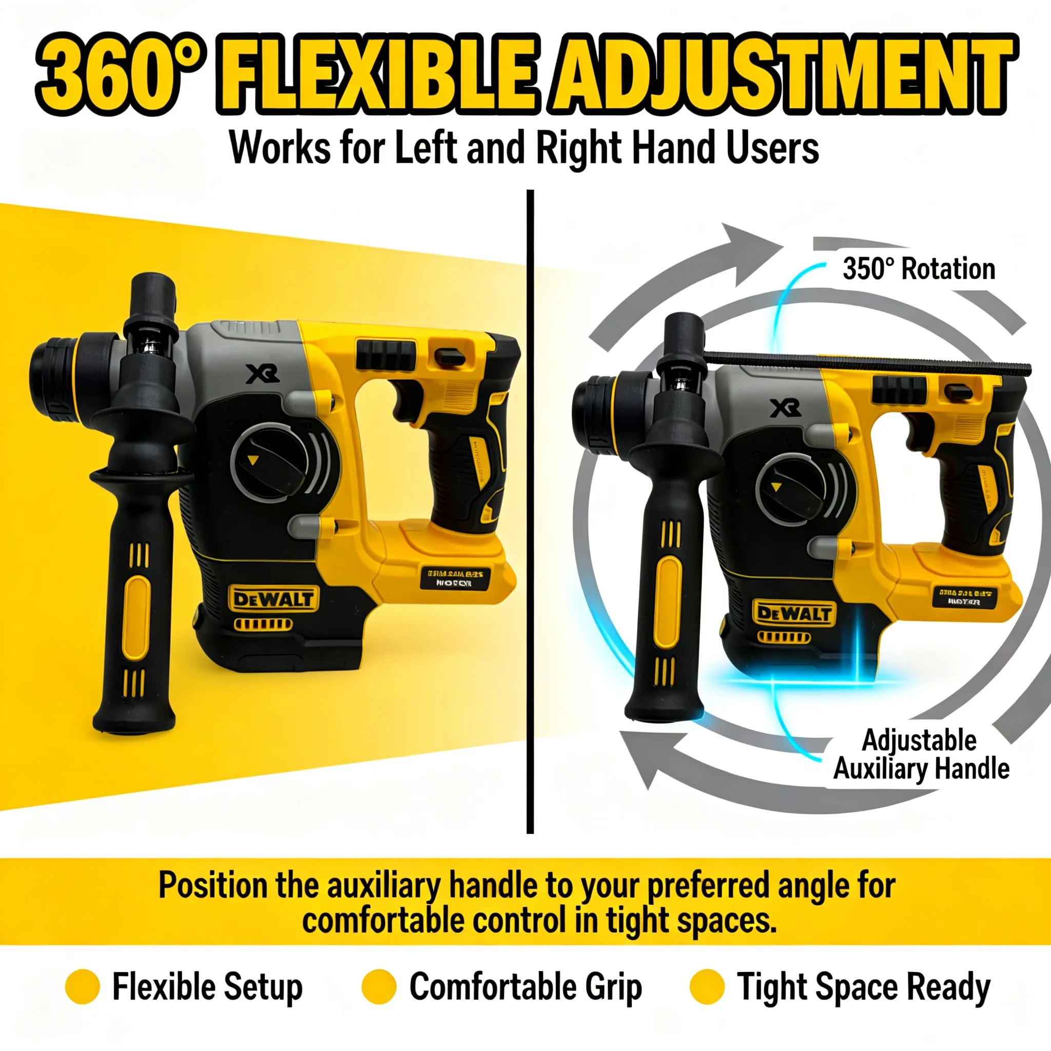 DEWALT DCH273 20V Brushless Cordless SDS Plus Rotary Hammer, Powerful Impact Drill Power Tool