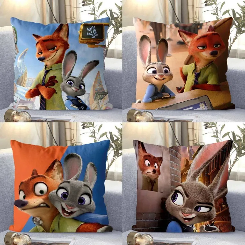 Disney-Wide Cartoon Imprimir Fronha Quadrada, Zootopia, Judy, Hopps, Nick, Bonito, Sofá de Casa, Almofada, Capa Protetora, Decoração