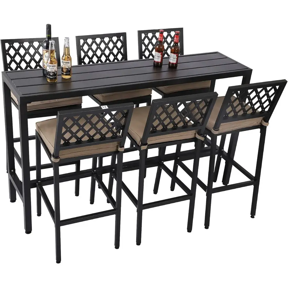 

63 Bar Height Outdoor Dining Set with Cushions and Slatted Table for Patio, Garden