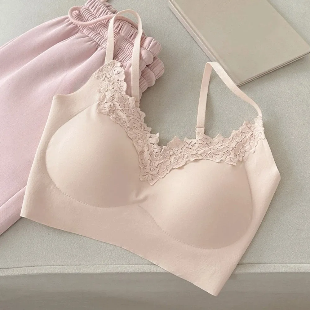 

Breathable Close-fitting Seamless Bra Shockproof Lace Deep V Brassiere Beautiful Back Underwear for Women Girls