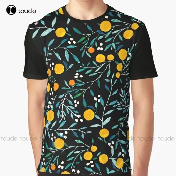 Oranges On Black Graphic T-Shirt Custom Aldult Teen Unisex Digital Printing Tee Shirts Custom Gift Xxs-5Xl Streetwear