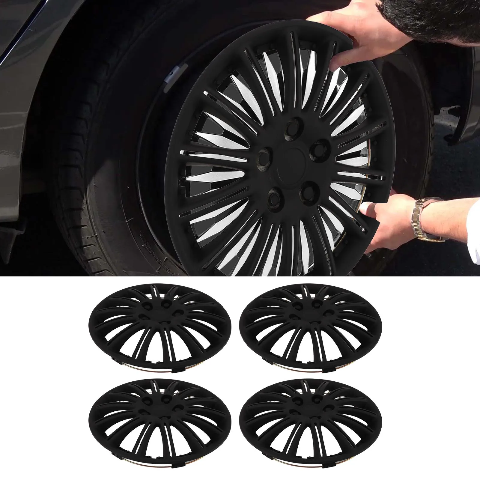 4PCS 14in Wheel Hub Cap Sporty Snap On Protective Wheel Cover Hubcap Universal For Cars Trucks Vans