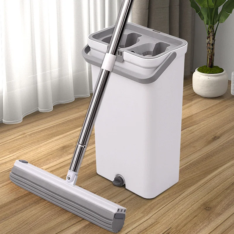 Floor Mop and Bucket Set, Flat Mop Bucket System Microfiber Pads Extended Household Hardwood Floor cleaning Flexible Mops