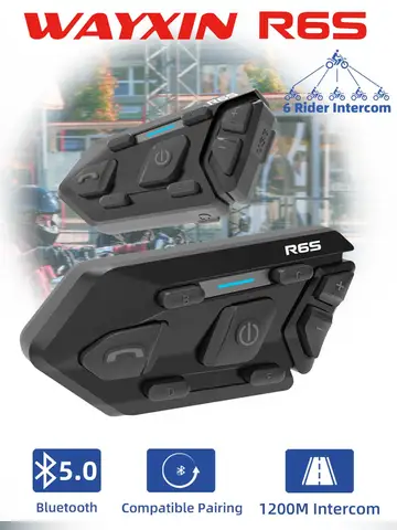 WAYXIN 6 라이더 헬멧 헤드셋 오토바이 블루투스 인터콤 무선 통신 GPS 인터폰, 방수 1200M BT 5.0 R6S