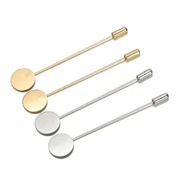 10Pcs Gold Plated Stainless Steel Round Flat Head Long Needles Brooch Pins Base Setting For DIY Lapel Dress Jewelry Accessories