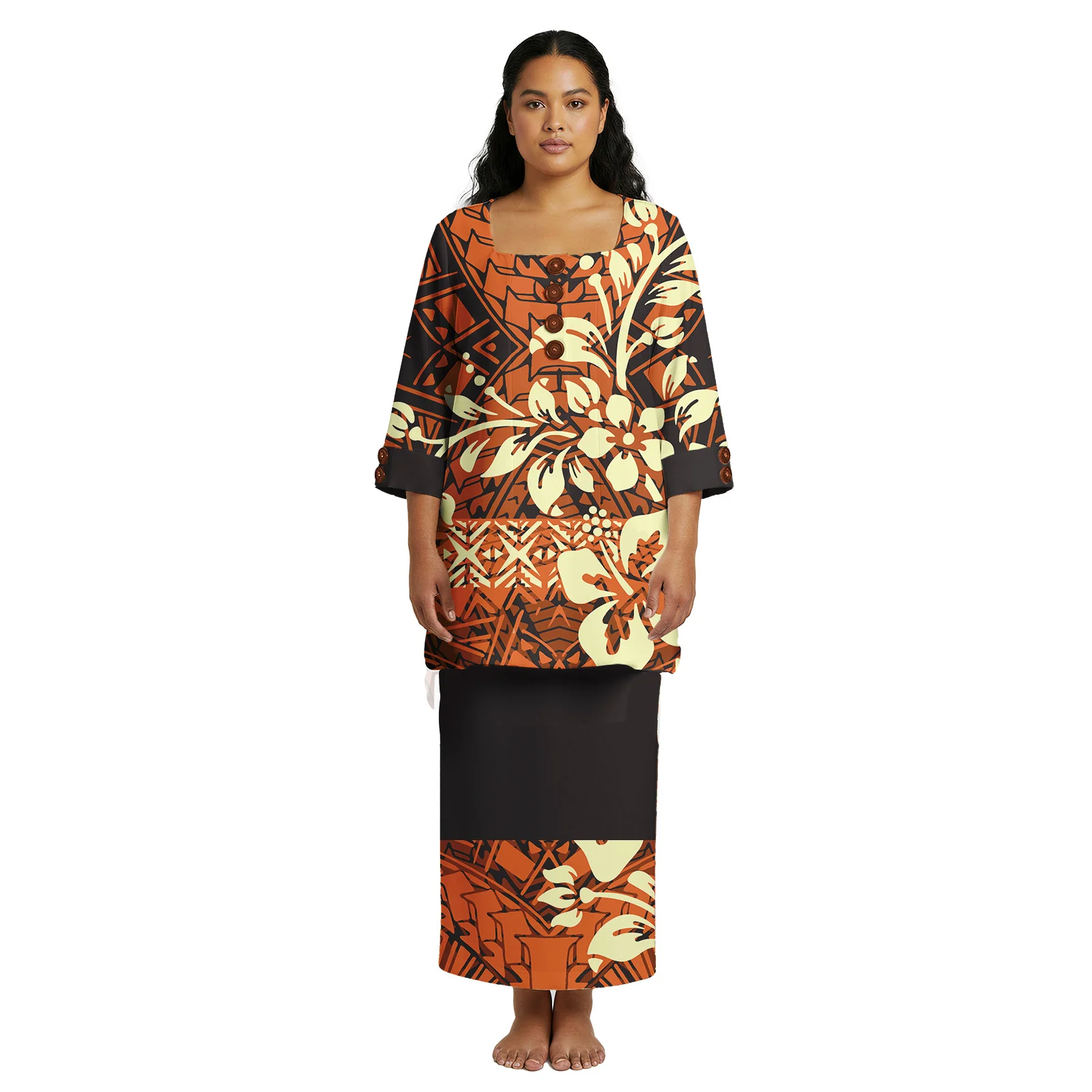 فستان نسائي للحفلات المسائية برقبة على شكل حرف U على الطراز الاستوائي هاواي Puletasi Samoan مخصص طقم فستان جزيرة مكون من قطعتين ملابس بولينيزية