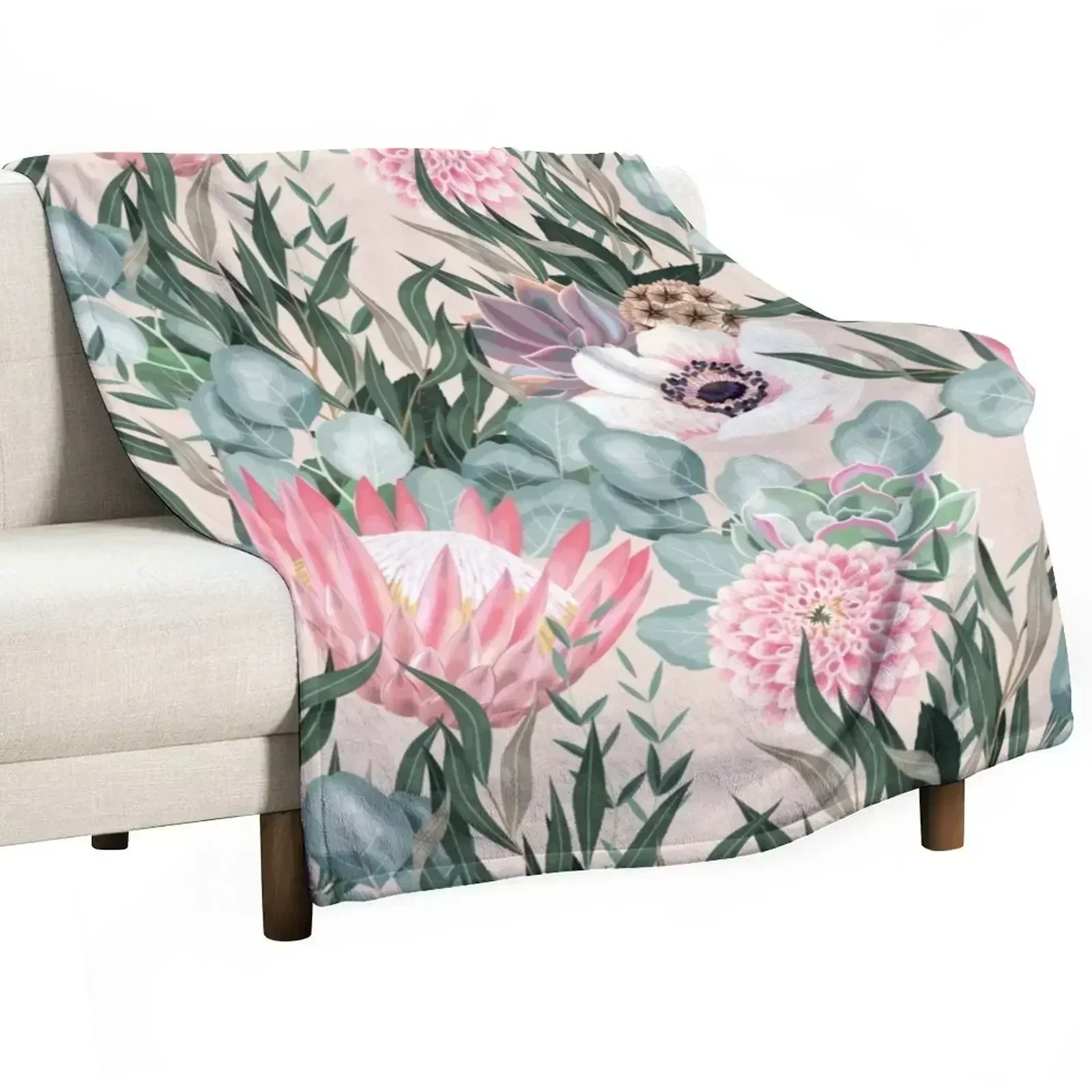 Vector seamless pattern with protea and greenery Throw Blanket blankets ands Personalized Gift Thin Plaid Heavy Blankets