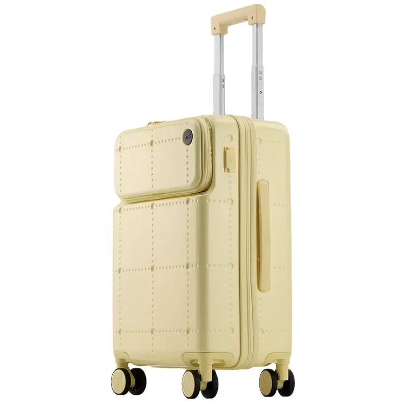 Luggage Front Open with Cup Holder USB Charging Port Portable Universal Wheel Suitcase Boarding Code Case 20 inch chassis